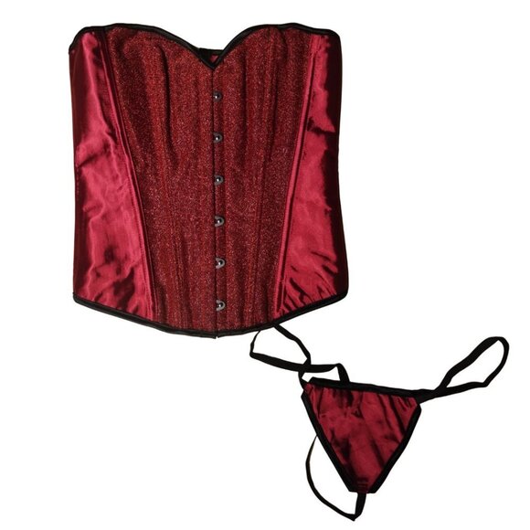 💜 NWT Red Sparkle Overbust Corset and Thong Set - Picture 2 of 9